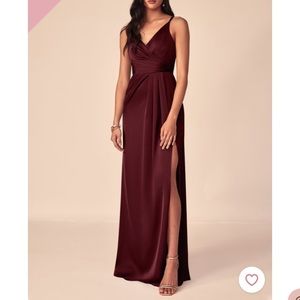 Azazie Aqua Stretch satin dress in Cabernet (bridesmaid)
